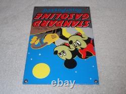 Vintage Standard Gasoline Mickey Mouse & Minnie 11 3/4 Porcelain Metal Oil Sign