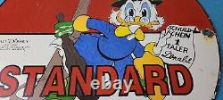 Vintage Standard Gasoline Porcelain Scrooge Duck Walt Disney Service Gas Sign