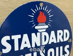 Vintage Standard Gasoline Porcelain Sign Gas Station Pump Plate Service Fuel Oil