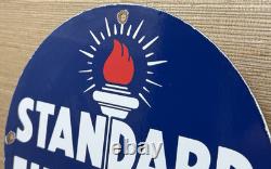 Vintage Standard Gasoline Porcelain Sign Gas Station Pump Plate Service Fuel Oil