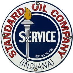 Vintage Standard Indiana Gasoline Porcelain Sign Gas Station Pump Plate Service