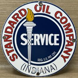 Vintage Standard Indiana Gasoline Porcelain Sign Gas Station Pump Plate Service