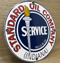 Vintage Standard Indiana Gasoline Porcelain Sign Gas Station Pump Plate Service