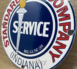 Vintage Standard Indiana Gasoline Porcelain Sign Gas Station Pump Plate Service