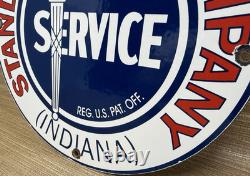 Vintage Standard Indiana Gasoline Porcelain Sign Gas Station Pump Plate Service