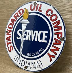Vintage Standard Indiana Gasoline Porcelain Sign Gas Station Pump Plate Service