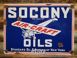 Vintage Standard Oil Co Porcelain Sign Socony Airplane Aviation Fuel Engine Lube