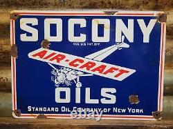 Vintage Standard Oil Co Porcelain Sign Socony Airplane Aviation Fuel Engine Lube