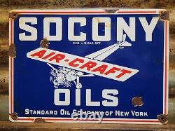 Vintage Standard Oil Co Porcelain Sign Socony Airplane Aviation Fuel Engine Lube