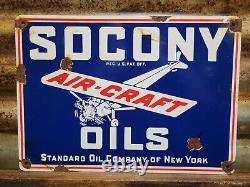 Vintage Standard Oil Co Porcelain Sign Socony Airplane Aviation Fuel Engine Lube