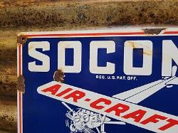 Vintage Standard Oil Co Porcelain Sign Socony Airplane Aviation Fuel Engine Lube