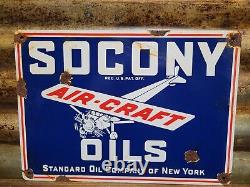 Vintage Standard Oil Co Porcelain Sign Socony Airplane Aviation Fuel Engine Lube