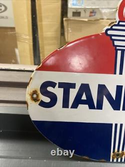 Vintage Standard Oil Sign Porcelain Torch Pump Plate Gas Oil Red Blue Crest