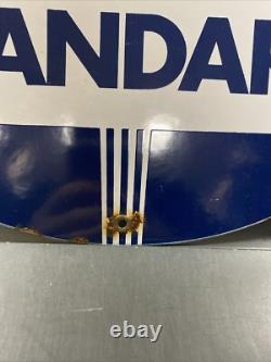 Vintage Standard Oil Sign Porcelain Torch Pump Plate Gas Oil Red Blue Crest