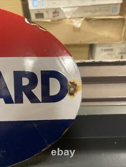 Vintage Standard Oil Sign Porcelain Torch Pump Plate Gas Oil Red Blue Crest