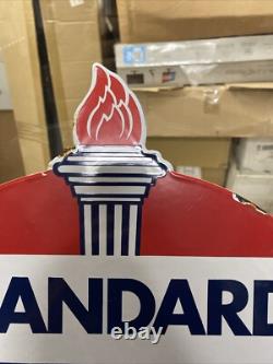 Vintage Standard Oil Sign Porcelain Torch Pump Plate Gas Oil Red Blue Crest