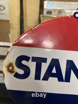 Vintage Standard Oil Sign Porcelain Torch Pump Plate Gas Oil Red Blue Crest
