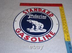 Vintage Standard Polarine Motor Oil & Bear 11 3/4 Porcelain Metal Gasoline Sign