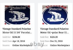 Vintage Standard Polarine Motor Oil & Bear 11 3/4 Porcelain Metal Gasoline Sign