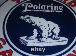 Vintage Standard Polarine Motor Oil & Bear 11 3/4 Porcelain Metal Gasoline Sign