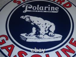 Vintage Standard Polarine Motor Oil & Bear 11 3/4 Porcelain Metal Gasoline Sign
