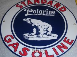 Vintage Standard Polarine Motor Oil & Bear 11 3/4 Porcelain Metal Gasoline Sign