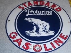 Vintage Standard Polarine Motor Oil & Bear 11 3/4 Porcelain Metal Gasoline Sign