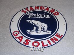 Vintage Standard Polarine Motor Oil & Bear 11 3/4 Porcelain Metal Gasoline Sign
