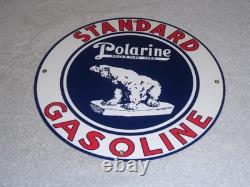 Vintage Standard Polarine Motor Oil & Bear 11 3/4 Porcelain Metal Gasoline Sign