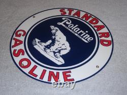 Vintage Standard Polarine Motor Oil & Bear 11 3/4 Porcelain Metal Gasoline Sign