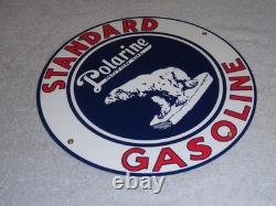 Vintage Standard Polarine Motor Oil & Bear 11 3/4 Porcelain Metal Gasoline Sign