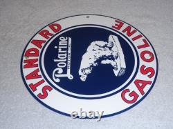 Vintage Standard Polarine Motor Oil & Bear 11 3/4 Porcelain Metal Gasoline Sign