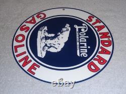 Vintage Standard Polarine Motor Oil & Bear 11 3/4 Porcelain Metal Gasoline Sign