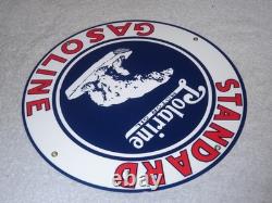 Vintage Standard Polarine Motor Oil & Bear 11 3/4 Porcelain Metal Gasoline Sign