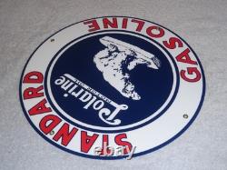 Vintage Standard Polarine Motor Oil & Bear 11 3/4 Porcelain Metal Gasoline Sign