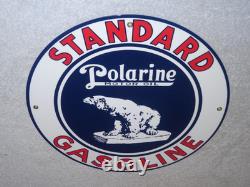 Vintage Standard Polarine Motor Oil & Bear 11 3/4 Porcelain Metal Gasoline Sign