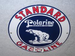 Vintage Standard Polarine Motor Oil & Bear 11 3/4 Porcelain Metal Gasoline Sign
