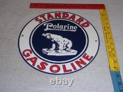Vintage Standard Polarine Motor Oil & Bear 11 3/4 Porcelain Metal Gasoline Sign