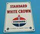 Vintage Standard White Crown Gasoline Porcelain Gas & Motor Oil Service Sign