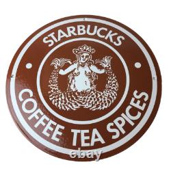 Vintage Starbucks Sign Coffee Tea Spices Porcelain Beverage Gas Pump Sign