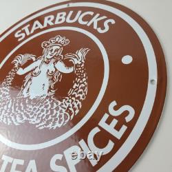 Vintage Starbucks Sign Coffee Tea Spices Porcelain Beverage Gas Pump Sign