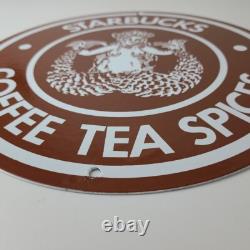 Vintage Starbucks Sign Coffee Tea Spices Porcelain Beverage Gas Pump Sign