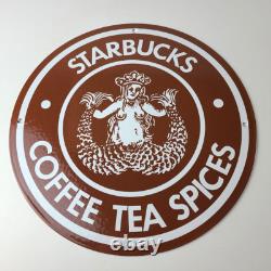 Vintage Starbucks Sign Coffee Tea Spices Porcelain Beverage Gas Pump Sign