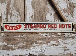 Vintage Steamro Porcelain Sign Red Hots Sausage Snack Food Processed Meat Hotdog