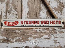 Vintage Steamro Porcelain Sign Red Hots Sausage Snack Food Processed Meat Hotdog