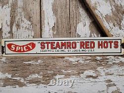 Vintage Steamro Porcelain Sign Red Hots Sausage Snack Food Processed Meat Hotdog