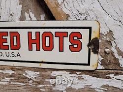 Vintage Steamro Porcelain Sign Red Hots Sausage Snack Food Processed Meat Hotdog