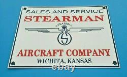 Vintage Stearman Aircraft Co Porcelain Gas Aviation USA Sales & Service Sign