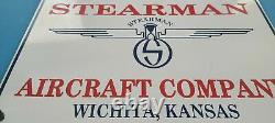 Vintage Stearman Aircraft Co Porcelain Gas Aviation USA Sales & Service Sign