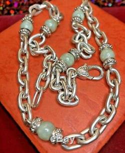 Vintage Sterling Silver Jade Jadeite Designer Signed Judith Ripka Necklace Chain
